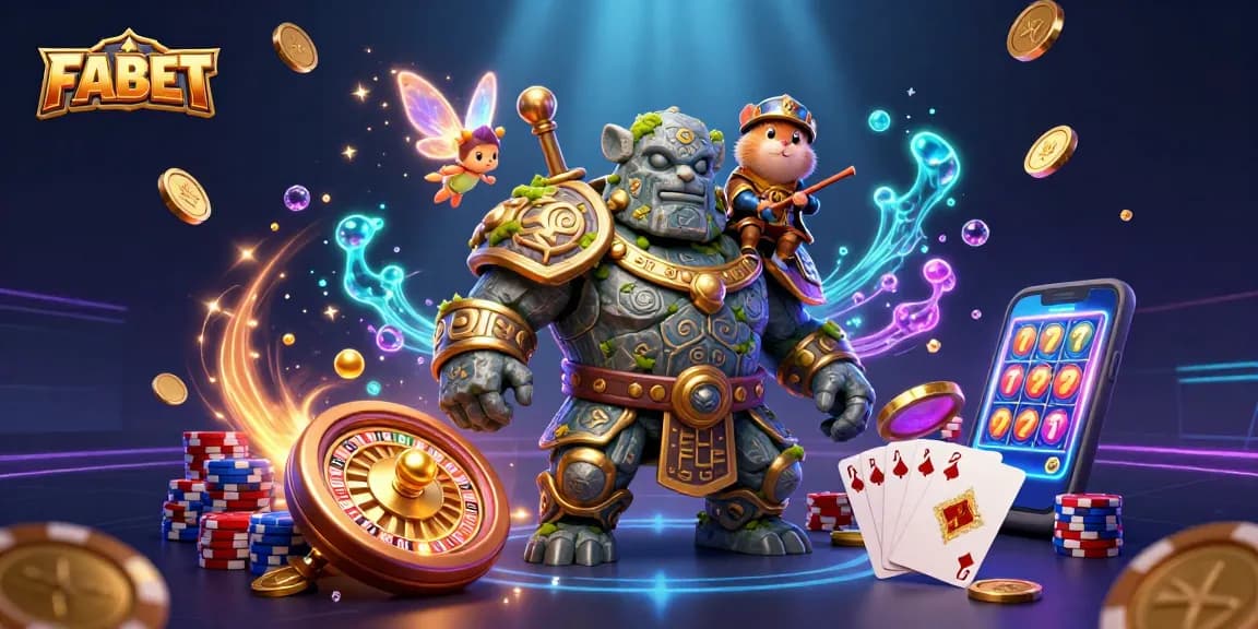 Engage in thrilling gaming adventures at FABET with vibrant characters and sparkling casino elements.