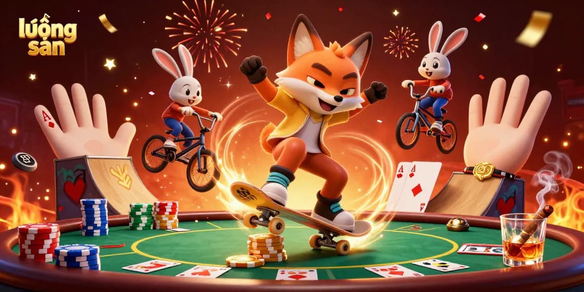 Experience lương sơn with 3D fox performing stunts amid casino-themed excitement.