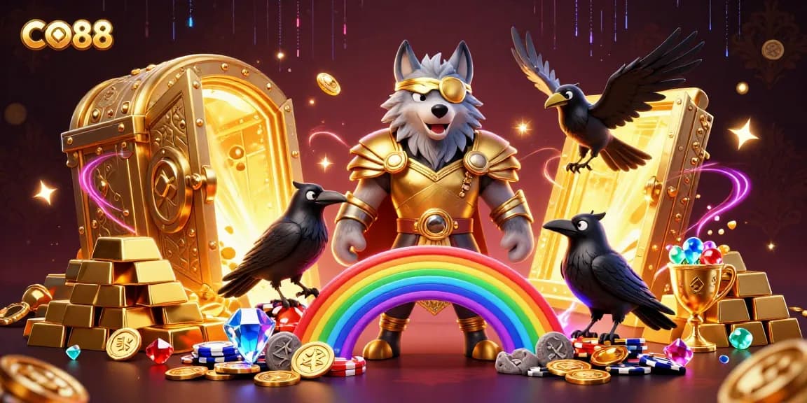 Experience the thrill of CO88 casino with Odin and his ravens amidst treasures!