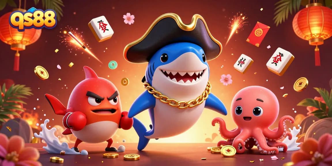 Engage with qs88’s thrilling gaming experience featuring a pirate shark, pufferfish, and octopus!