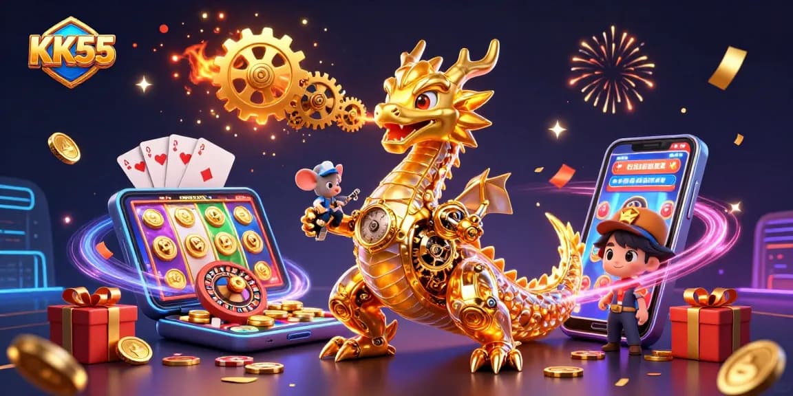 Experience thrilling wins with KK55's vibrant online casino adventure featuring gaming elements and rich details.