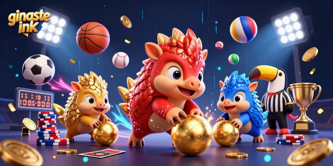 Experience thrilling sports action with ginaste ink as pangolins bowl through poker chips amidst a lively casino scene.