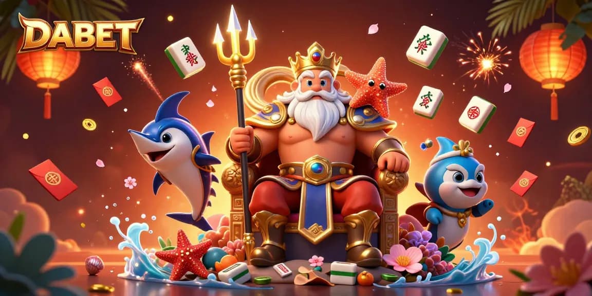 DABET offers thrilling live casino experiences with Neptune and exciting game elements surrounding him.