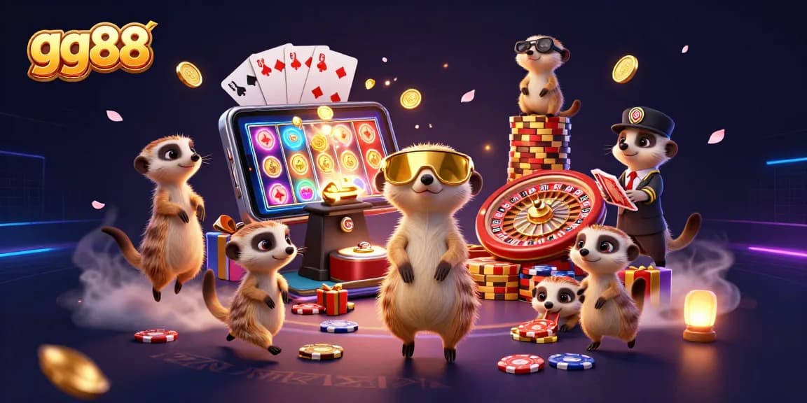 Experience winning strategies at gg88 in this vibrant casino scene with playful meerkats.