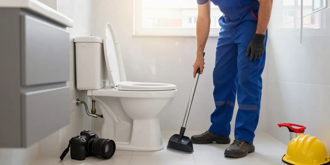 Verstopte wc snel en vakkundig opgelost door loodgieter in moderne badkamer.