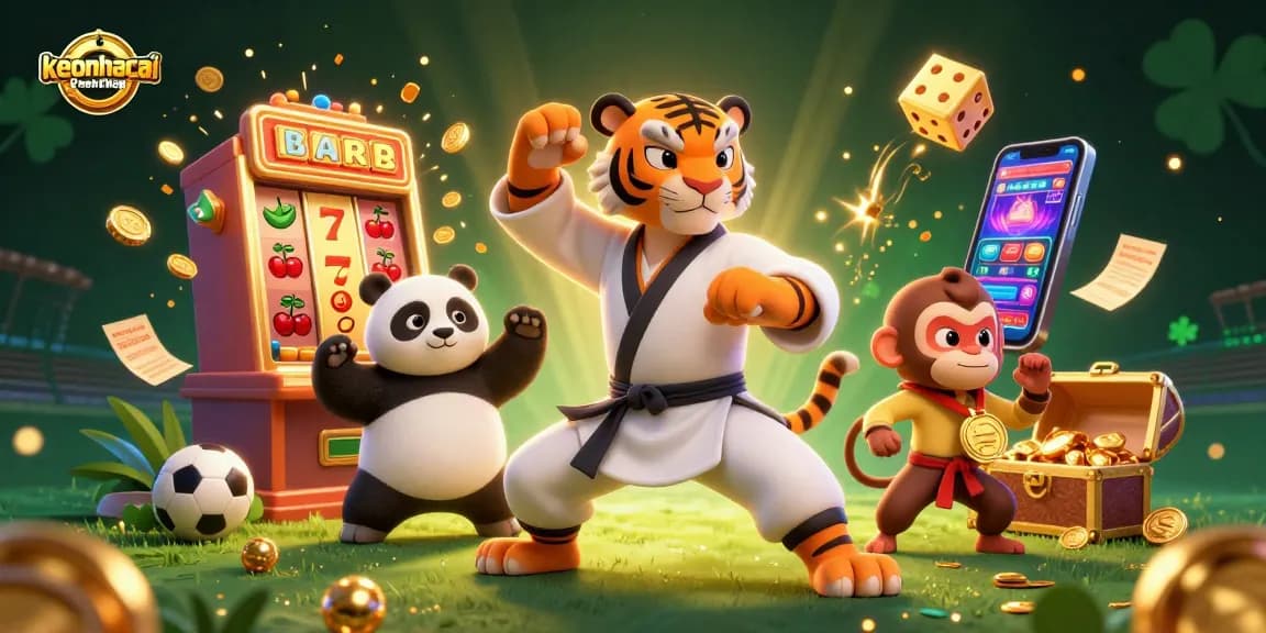 Engaging scene depicting keonhacai where a kung fu tiger connects with fans through sports betting excitement.