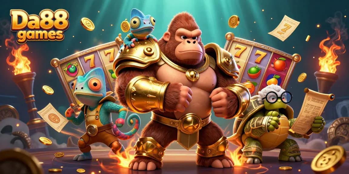 Experience the thrill of winning with Da88 games featuring dynamic slot reels and engaging characters.