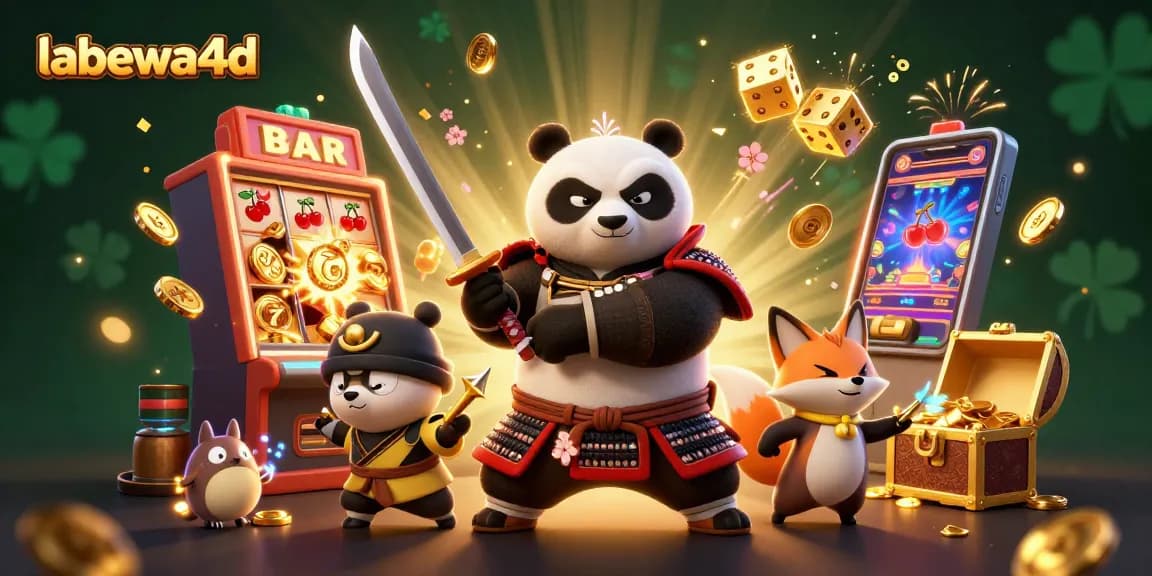 Permainan slot dan jackpot seru di labewa4d dengan panda samurai dan ninja fox beraksi.