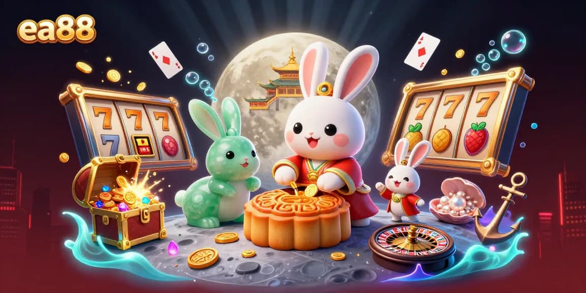 ea88 captures the excitement of slots with a moon rabbit and treasure on the lunar surface.