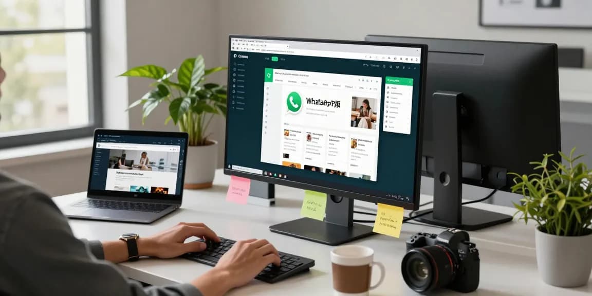 Engaging workspace with a user accessing WhatsApp電腦版 features on a desktop for productivity.