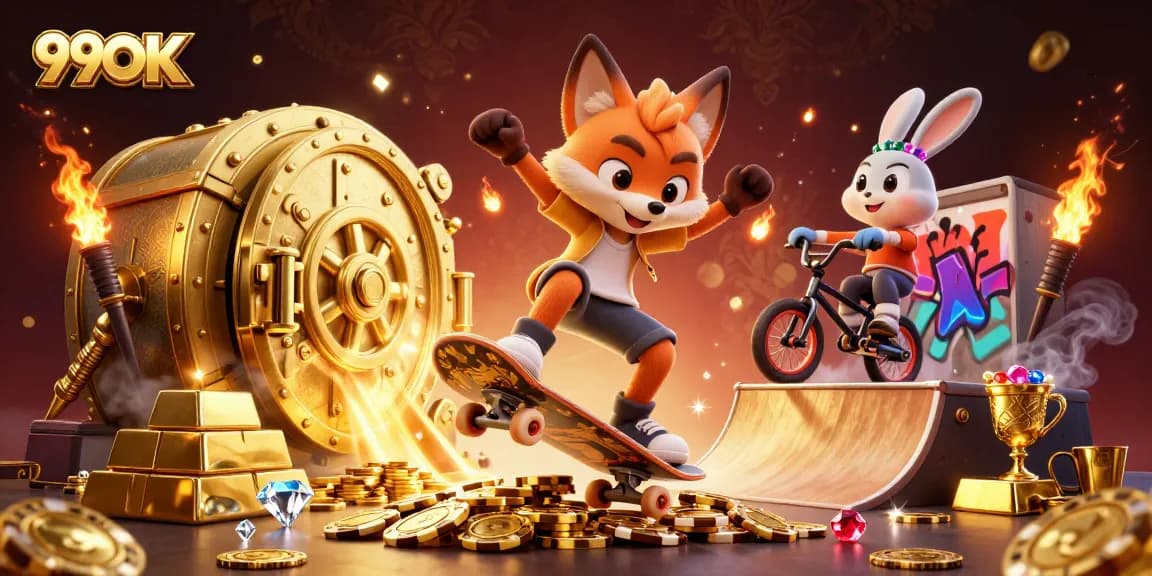 Bet on 99OK with fun gaming dynamics in a vibrant 3D casino illustration featuring a fox.