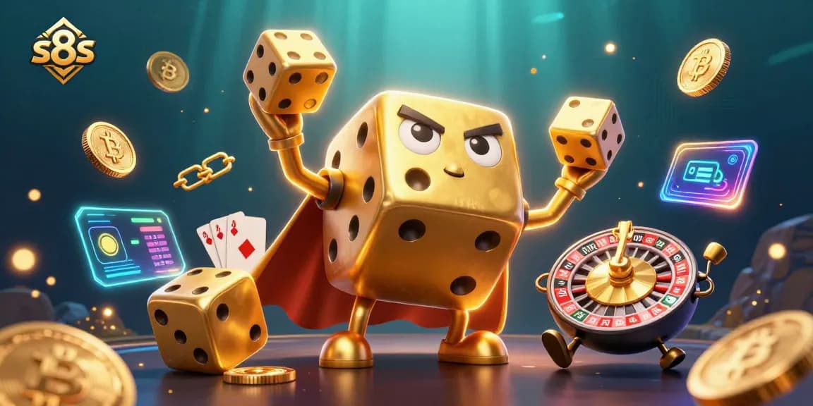 Experience thrilling games and dice action at s8s with our dynamic golden dice golem illustration.