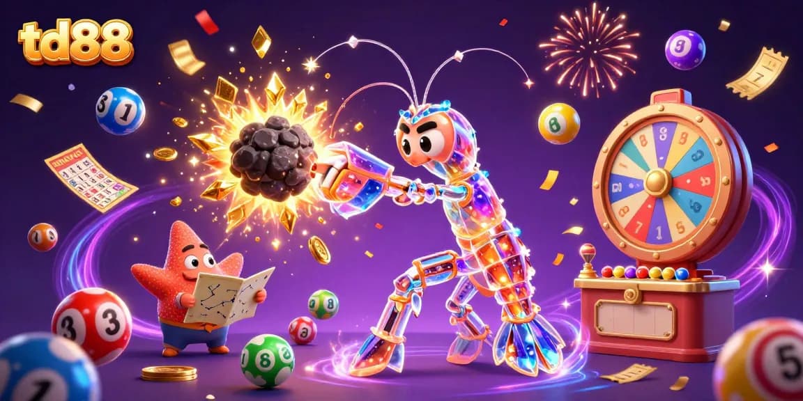 Experience the excitement of td88, where a galactic samurai shrimp battles for golden gems amidst vibrant casino elements.