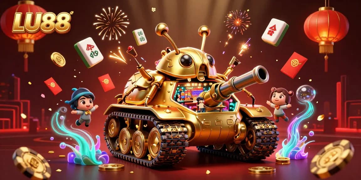 LU88 interactive casino experience with a vibrant 3D cartoon tank revealing a miniature casino.