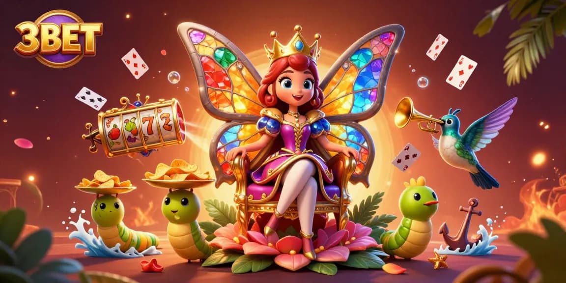 Join the 3BET casino adventure with stunning slots and vibrant characters in a magical scene.