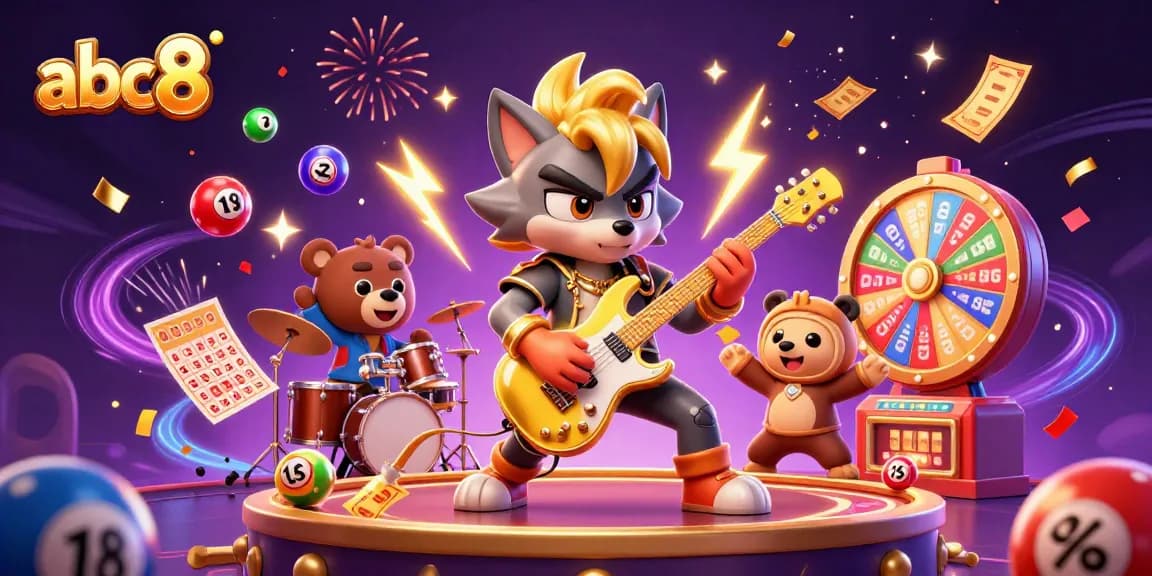 Experience thrilling wins at abc8 with vibrant 3D visuals of entertainers and dynamic gaming elements.