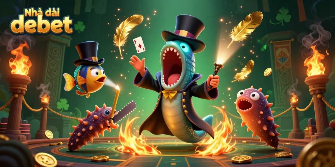 Engage with Nhà cái debet showcasing a thrilling underwater magic act of deep-sea creatures, illustrating excitement and fun.