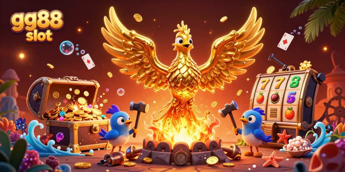 Experience thrilling gameplay with gg88 slot featuring a molten golden phoenix amidst exciting casino elements