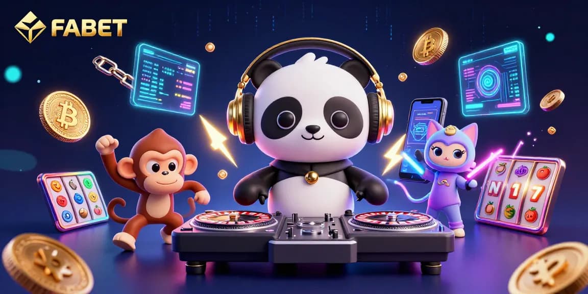 Experience gaming excitement with FABET’s vibrant casino-themed 3D illustration featuring lively characters.