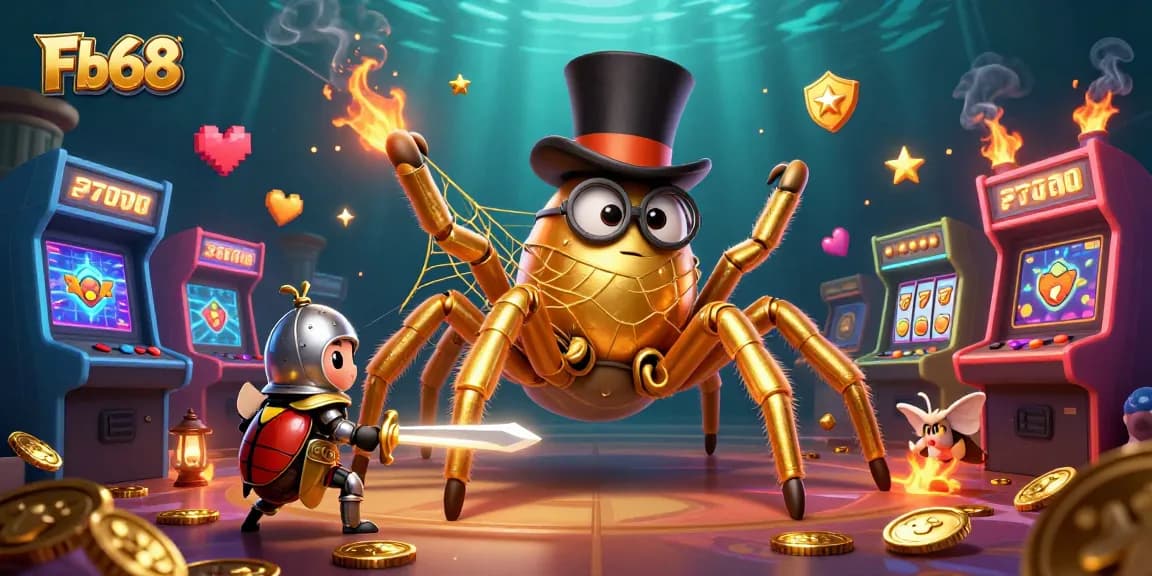 Engage with exhilarating gaming at Fb68, showcasing epic adventures of a golden tarantula and knight!