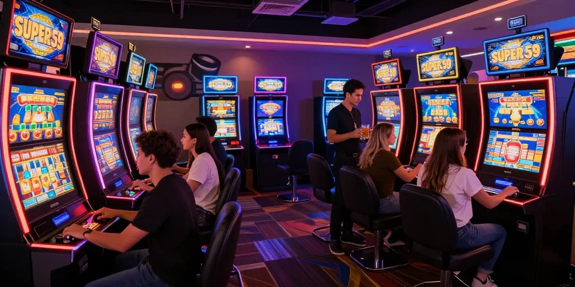 Pengalaman bermain slot di SUPER59 dengan suasana yang ceria dan penuh warna.