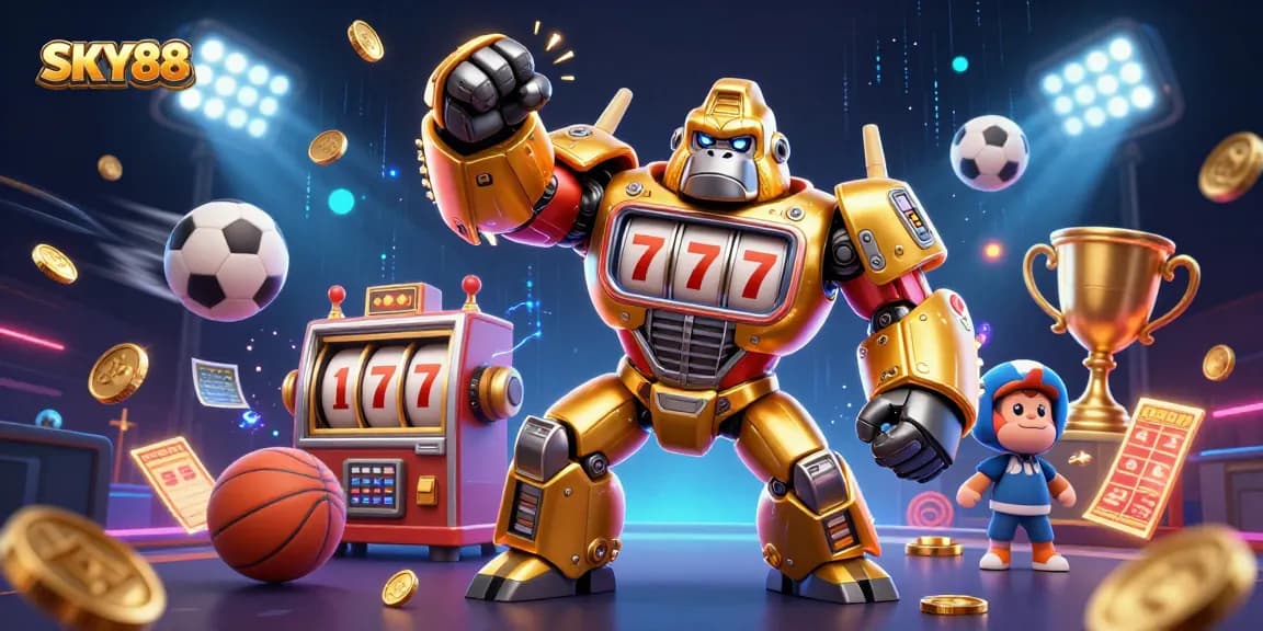 Engage with the innovative SKY88 gaming universe featuring a mech, sports elements, and rewarding mechanics.