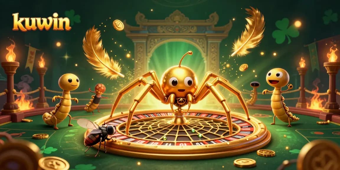 kuwin presents a golden spider spinning a roulette web while a fly places bets at the edge