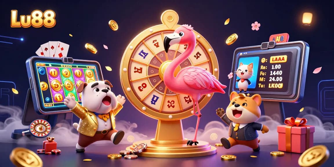 Lu88 offers exciting gambling experiences with a vibrant scene featuring a game show host and thrilling games.