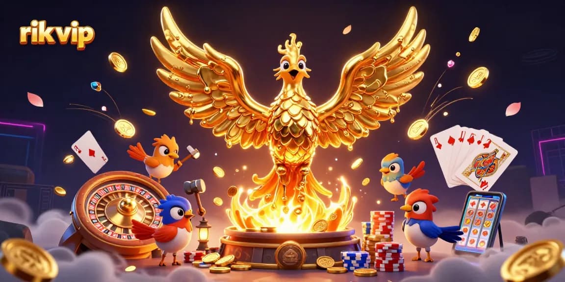 Experience thrilling gameplay at rik vip with a dynamic 3D illustration showcasing golden casino elements.