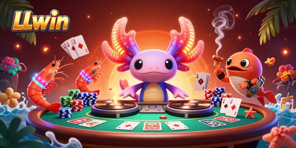 LLwin engages players with vibrant poker games amid a festive underwater casino scene.