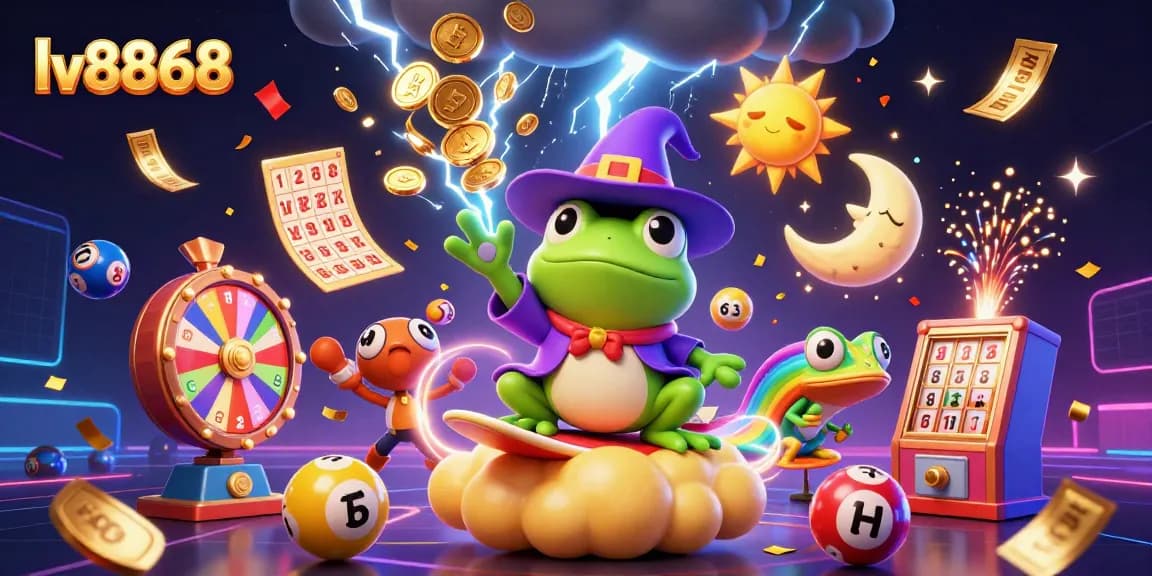 Experience exciting wins with lv8868's lively scene of a magical frog and chameleon in a casino