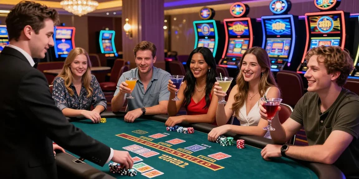 Exciting gambling scene capturing friends enjoying QS88 gaming experience.