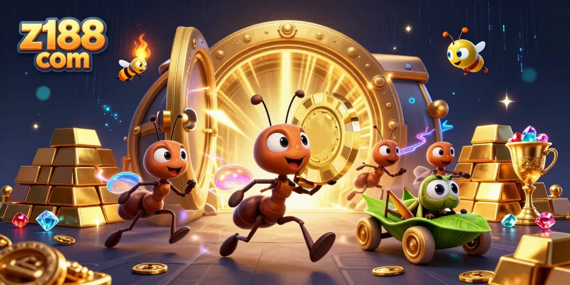 Experience thrilling wins with z188 com in a vibrant animated casino heist scene.
