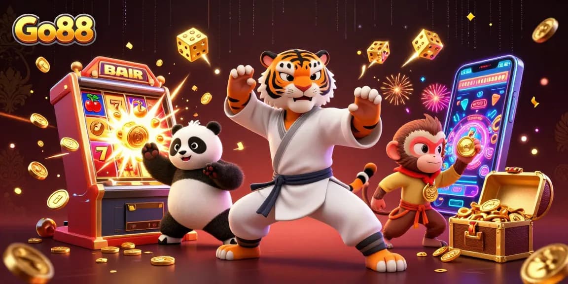 Go88 enhances your gaming experience with vibrant 3D scenes showcasing exciting casino elements and dynamic action.