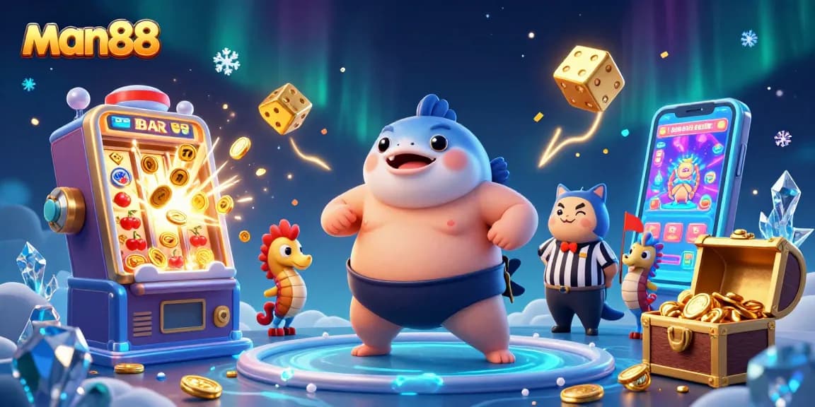 Experience excitement with man88's dynamic underwater casino scene featuring vibrant characters and rich visuals.