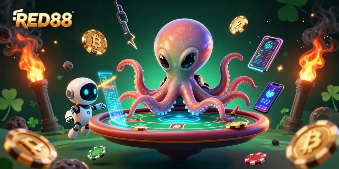 Join RED88 for thrilling games with an octopus dealer at a holographic poker table in space.