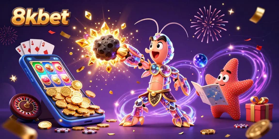 Engage with thrilling 8xbet action as cartoon characters burst through an asteroid, symbolizing exciting gameplay.