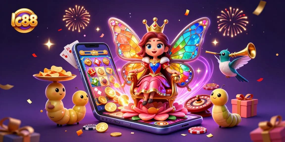 Experience thrilling gameplay at lc88 with a vibrant casino scene featuring colorful slot games and enchanting characters.