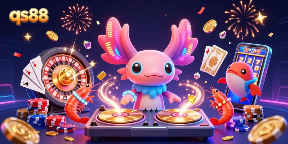 Experience qs88's thrilling casino entertainment with vibrant neon characters and dynamic gaming elements.