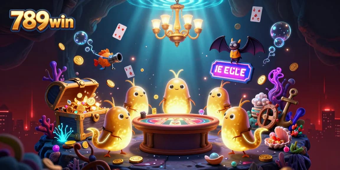 Experience the excitement of 789win as glowing glowworms illuminate a vibrant cave casino.