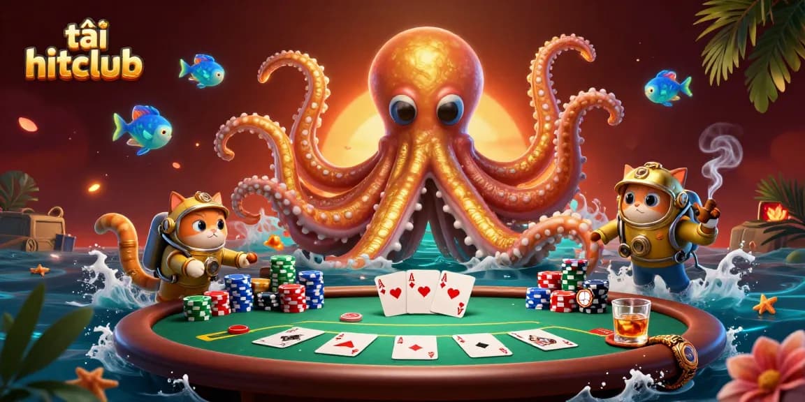Engage in thrilling game plays with tải hitclub, showcasing a vibrant poker scene filled with excitement and rich visuals.