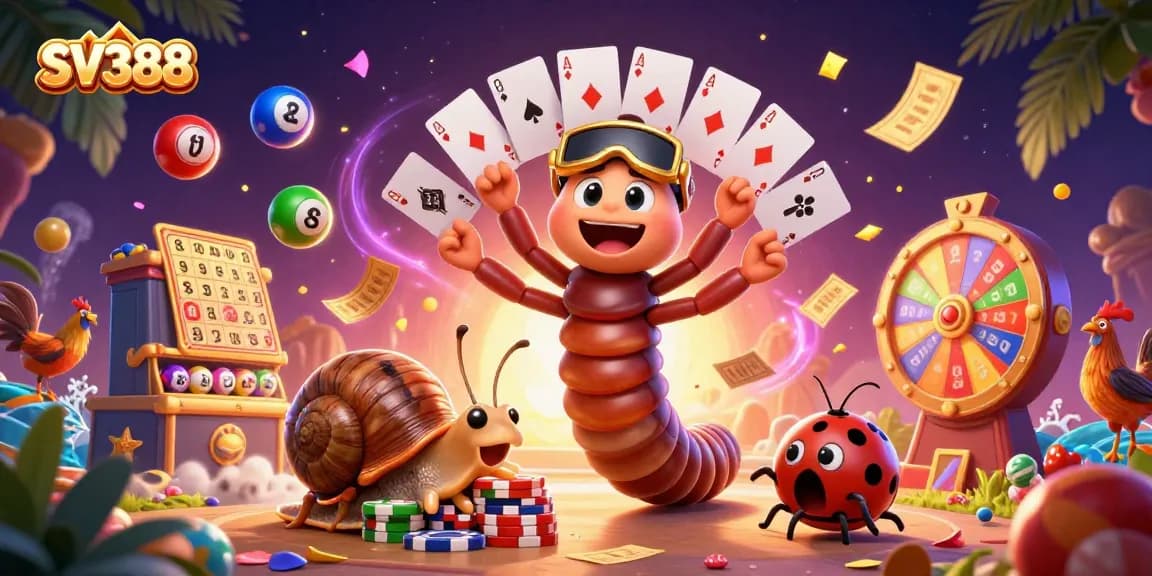 Experience SV388's vibrant cockfighting action with a dynamic dealer and exciting game elements in a rich casino scene.