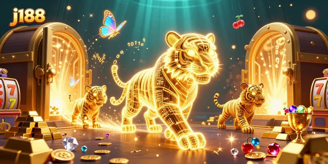 Engage in thrilling j188 slots action with vibrant visuals and lucky symbols illuminating the casino.