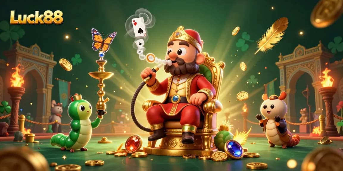 Experience Luck88 with a vibrant casino scene featuring playful characters and dynamic gaming elements.
