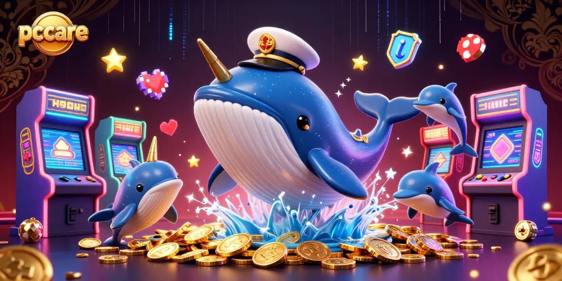 Engage in pccare experiences amidst a vibrant scene of a whale, narwhal, and dolphins in a casino setting.