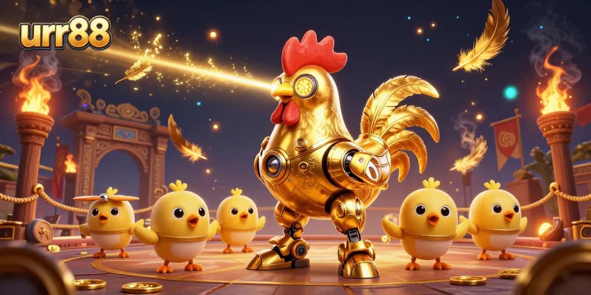 Engage in thrilling gameplay at urr88 with vivid scenes of robotic characters and dynamic casino elements.