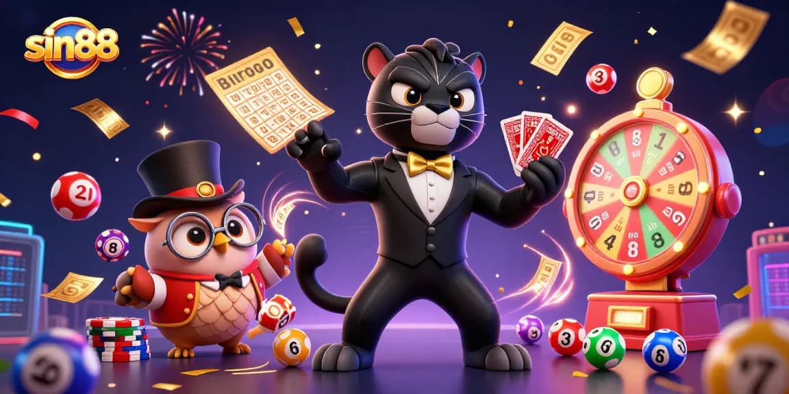 Experience sin88 with a vibrant 3D casino illustration, showcasing dynamic gaming elements.