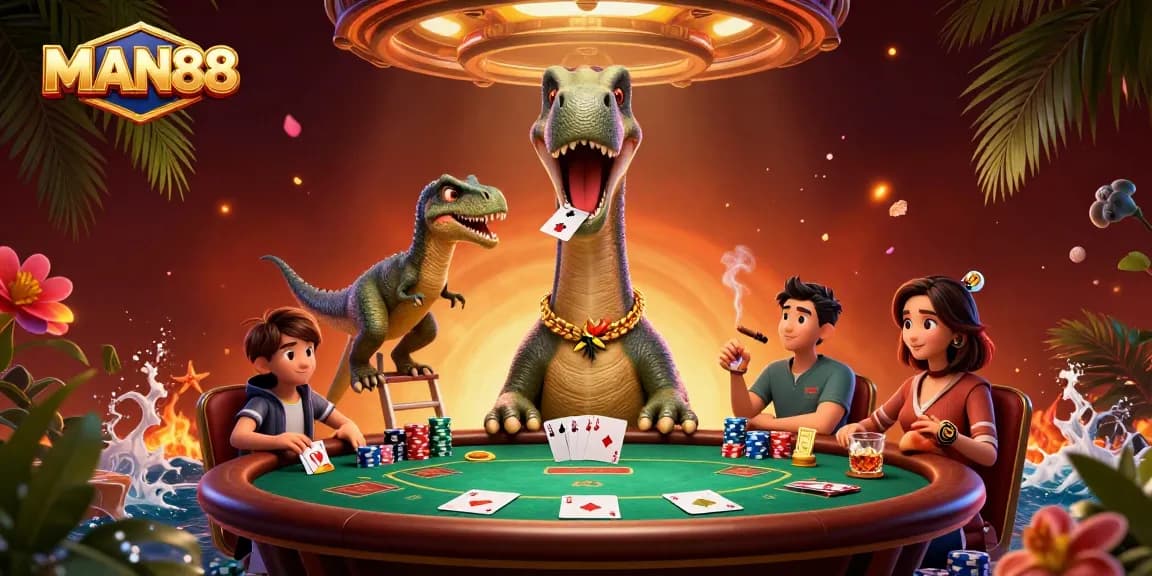 Engage in exciting poker games at MAN88's vibrant casino atmosphere with thrilling characters!