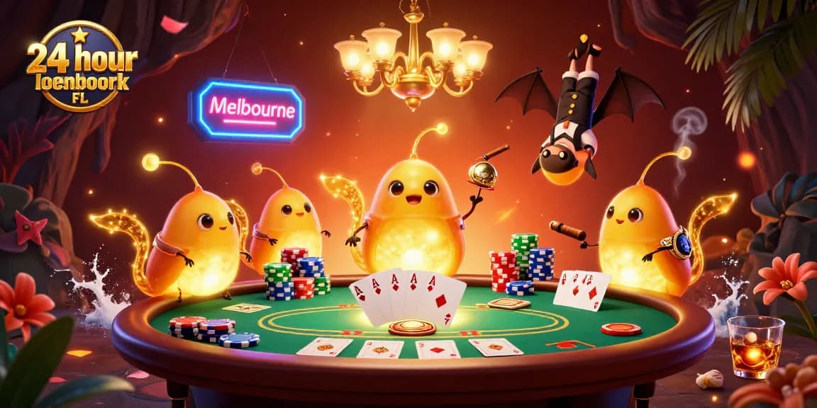 Experience 24 hour locksmith Melbourne FL services with vibrant casino character graphics lighting the scene.