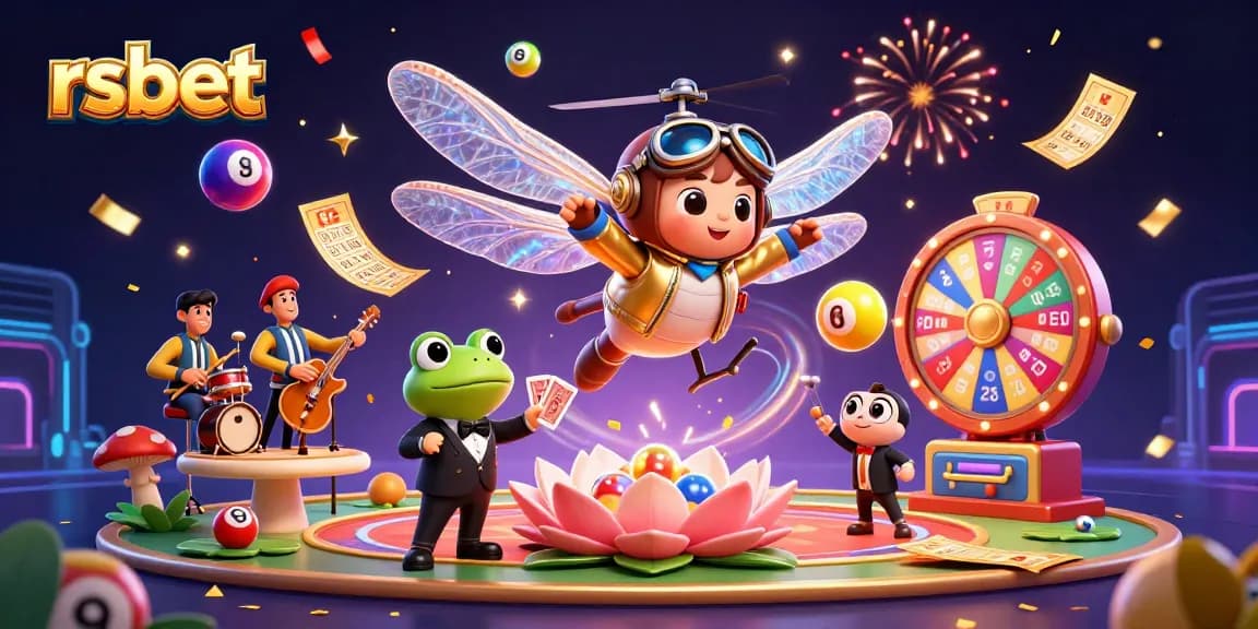Experience excitement at rsbet with colorful lottery balls and dynamic casino characters in a vibrant scene.